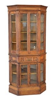 Oak Victorian Two Part Corner Cabinet
with adjustable shelves
height 77 1/2 inches, width 41 inches
