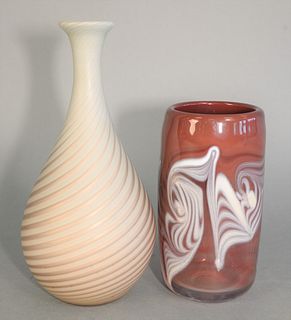 Two Art Glass Pieces, one by Dominick Labino (1910 - 1987) red glass vase, signed Labino, 8 - 1976 to base height 5 3/4 inches along with satin art gl