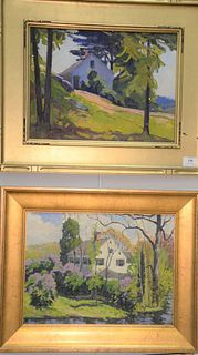 Pair of James McManus (American, 1882 - 1958)
"Artist's Home" and "House on a Hill"
oil on board and oil on canvas laid on board
one not signed, one s