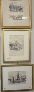 Group of Four Framed Pieces
to include two Cornelia Vetter pieces
"Townsend House", drawing on paper
8 1/2" x 11"
and State House Hartford, 1949
along