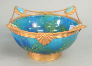 Small Sevres Blue Glazed Bowl
with brass detailing, marked on the underside
height 4 1/2 inches, diameter 7 1/2 inches