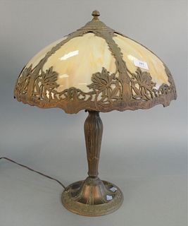 Large Caramel Slag Glass Table Lamp
six panels with floral design
height 23 inches, diameter 18 1/2 inches
Provenance: Thirty-five year collection of 
