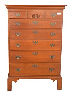Eldred Wheeler Cherry Chippendale style tall chest with six drawers, sells for $4,190 new, height 54 inches