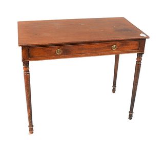 Regency Mahogany Writing Table
having frieze drawer, raised on ring-turned legs, the drawer stamped 18281
height 30 1/4 inches, width 36 inches
Proven