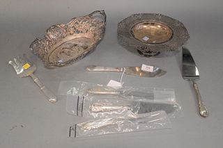 Adler Sterling Silver Compote
along with a Continental silver plate dish (as is);
two Heimburger serving pieces and four sterling handle serving piece