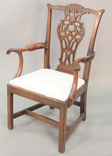 Chippendale Mahogany Side Chair having pierced carved back over slip seat, set on cabriole legs flanking gadrooned center all set on ball and claw fee