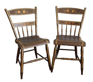 Pair Thumback Side Chairs
in old paint, signed on bottom
painted by William S. Piper, Springrun, Pennsylvania
height 31 1/2 inches
