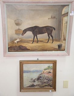 Two Piece Lot 
to include William Webb (British, 19th Century)
Horse with a Dog in a Barn Scene, 1832
oil on canvas
24" x 30"
signed and dated lower r