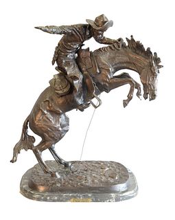 After Frederic Remington (American, 1861 - 1909)
Bronco Buster
bronze with brown patina
inscribed on the base, stamped '4/10'
height 30 inches, width 