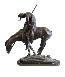 After James Earle Fraser (American, 1876 - 1953)
End of the Trail
bronze with black patina
inscribed on base J.E. Fraser
height 31 1/2 inches, width 2