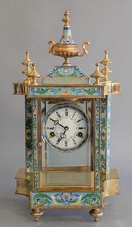Cloisonne and Brass Regulator Clock
with painted side panels
height 20 inches, width 10 7/8 inches