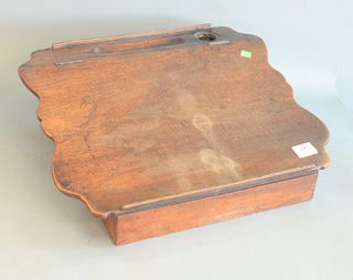 Walnut lap desk with shaped top and inkwell, 18th/19th C, ht. 6 1/2", wd. 20".
