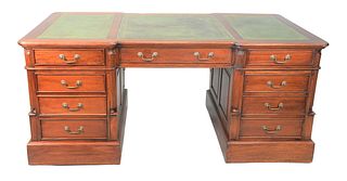 George IV Style Mahogany Partners Desk
in three parts, with three inset leather panel top
height 31 inches, top 35" x 71"