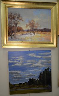 Group of Four Old Lyme School Paintings
to include Katie Fogg, oil on panel, "Tiffany Farm II";
Mary Worthen, oil on canvas, Lyme house on marsh;
Mary
