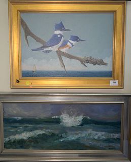 Five Piece Group of Art
to include oil on board, King Fishers overlooking seascape;
Katherine Jo Nopper, oil on canvas, "Faculty Show";
Andrew Pexxent