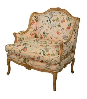 Louis XV Style Bergere
with custom upholstery
height 39 1/2 inches, width 34 inches