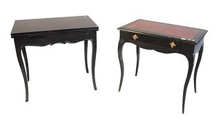 Two Black Lacquered Tables
one with drawer and inset leather top
height 29 inches, top 19" x 30"
Provenance: The Gloria Schiff Estate, New York, NY