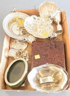 Sterling Silver Tray Lot
to include bowls, napkin rings, spoons, skeleton key gun, etc. 
27.9 t.oz.