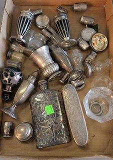 Silver Lot 
to include overlay flask, perfume, pepper shakers, etc. 
13.2 t.oz (weighable)
Provenance: The Estate of Diana Atwood Johnson