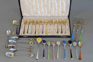 Silver Lot of Enameled Spoons
to include set of 12 demitasse spoons
14.6 t.oz.