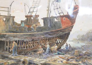 Winfield Scott Clime (American, 1881 - 1958)
The Wreck of the Queen Mary
watercolor on paper
signed lower right Winfield Scott Clime
sight size: 14" x