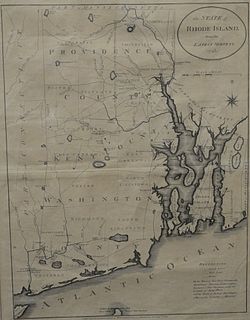 The State of Rhode Island 1796 Engraved Map
from the latest surveys, published by John Reid, New York
plate size: 16 3/4" x 12 3/4"
Provenance: The Es