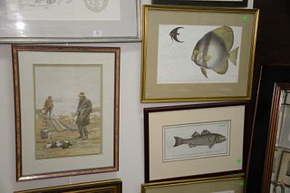 Group of Ten Framed Prints and Lithographs along with a large mirror
to include pair of A.B. Frost colored chromolithographs, bad luck, good luck;
Cos