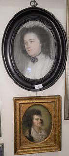 Two Framed Portraits of Ladies
Flemish School oil on board, marked Mary Tarbett or Balmanno on the reverse
along with pastel on board, 8" x 6"
both un