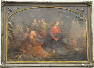 Continental School (18th/19th Century)
Jesus and Disciples
oil on canvas
several punctures, repairs, and heavy dust, unsigned
(sold as is)
height 36 1