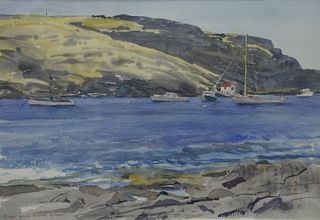Group of Six Framed Watercolors
to include Jessie Hull Mayer (1910 - 2009), watercolor, inlet cove;
Lou Bonamarte Rocky Coast; 
Elizabeth M. Hubbard, 