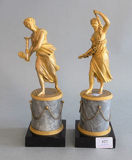 Pair Gilt Bronze Classical Figures
on grey marble, set on black slate base
height 12 inches