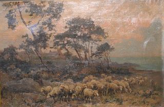 Theophile-Louis Deyrolle (French, 1844 - 1923)
sheep in pastoral scene
oil on canvas
signed lower right: TL Deyrolle
11" x 16 1/4"