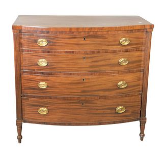 Sheraton Four Drawer Mahogany Chest with reeded columns, height 39 inches, width 42 inches