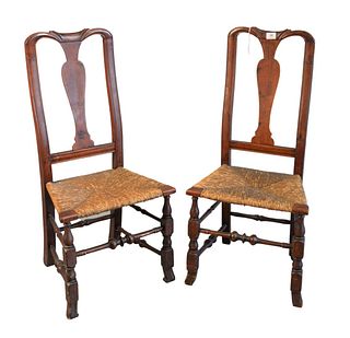 Pair of Queen Anne Side Chairs
having rush seats on bold turned stretchers and Spanish feet
height 40 1/2 inches