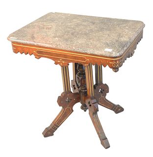 Victorian Table 
with grey and salmon marble top, with gilt incised lines
height 29 inches, top 22" x 29"
Provenance: Thirty-five year collection of D