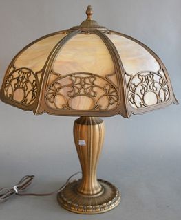 Large Caramel Slag Glass Table Lamp
eight panels
height 22 1/2 inches, diameter 20 inches
Provenance: Thirty-five year collection of Dana Cooley, Old 