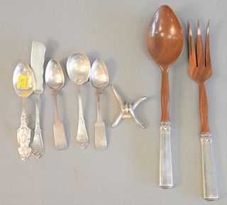 Eight piece lot of sterling silver to include, two Wm.W. White spoons, two Tiffany & Co. spoons along with one butter knife, one large freeform pendan