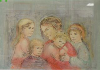 Edna Hibel (American, 1917 - 2015)
"Mother with Four Daughters"
lithograph in colors on paper
signed and editioned 30/300 in pencil along the lower ed