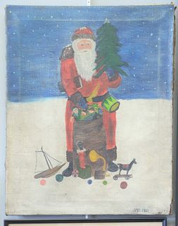 American School (19th Century)
Santa with his toy bag, 1867
initialed and dated lower right JMS 1867
oil on canvas
24" x 20"