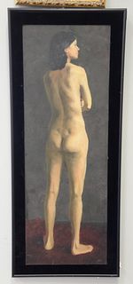 Group of Four Pieces of Art
to include David G. Powrie, oil on board, full length nude;
Carol Schneider, acrylic on canvas, portrait, back of a nude, 