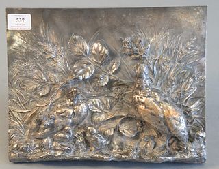 Paul Comolera Wall Hanging bronze plaque with bird motif
height 10 1/2 inches, width 13 inches
