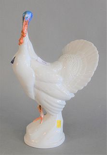 Meissen Porcelain Turkey Figurine
marked with crossed swords and a mark through it
height 14 1/2 inches