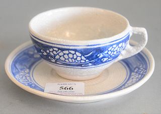 Two piece Dedham Pottery group to include;
Double Back Turtle Cup and Saucer
blue and white with crackle glaze, and blue Dedham Pottery stamp on botto