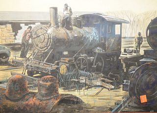 American Artist (20th Century)
watercolor and gouache on paper
railroad scene
signed lower right: Kitt
12" x 17 1/2" (sight)
Provenance: Matthes-Theri