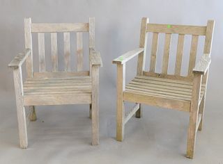 Pair Teak Outdoor Armchairs
height 33 inches