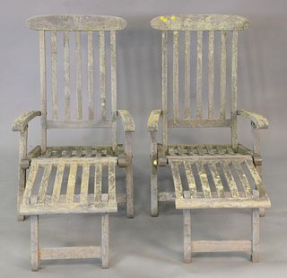 Pair Outdoor Design Teak Folding Reclining Chairs
height 39 inches
Provenance: The Estate of Diana Atwood Johnson