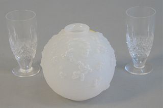Nine piece lot to include one Lalique vase, signed 'R. Lalique 1937' (chipped), along with eight Waterford glasses, each marked to the underside
