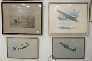 Group of Nine Prints and Lithographs
to include Tavik F. Simon, etching, "Boutique Arabe - Tangier";
set of four fox hunt prints by Alken and Reeve;
R
