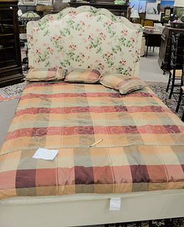 Three piece lot to include; 
Floral upholstered headboard with custom mattress and box spring
Provenance: The Gloria Schiff Estate, New York, NY
