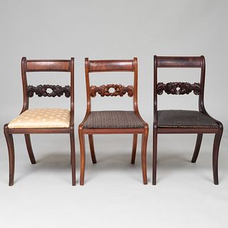 Assembled Set of Seven Federal Carved Mahogany Side Chairs